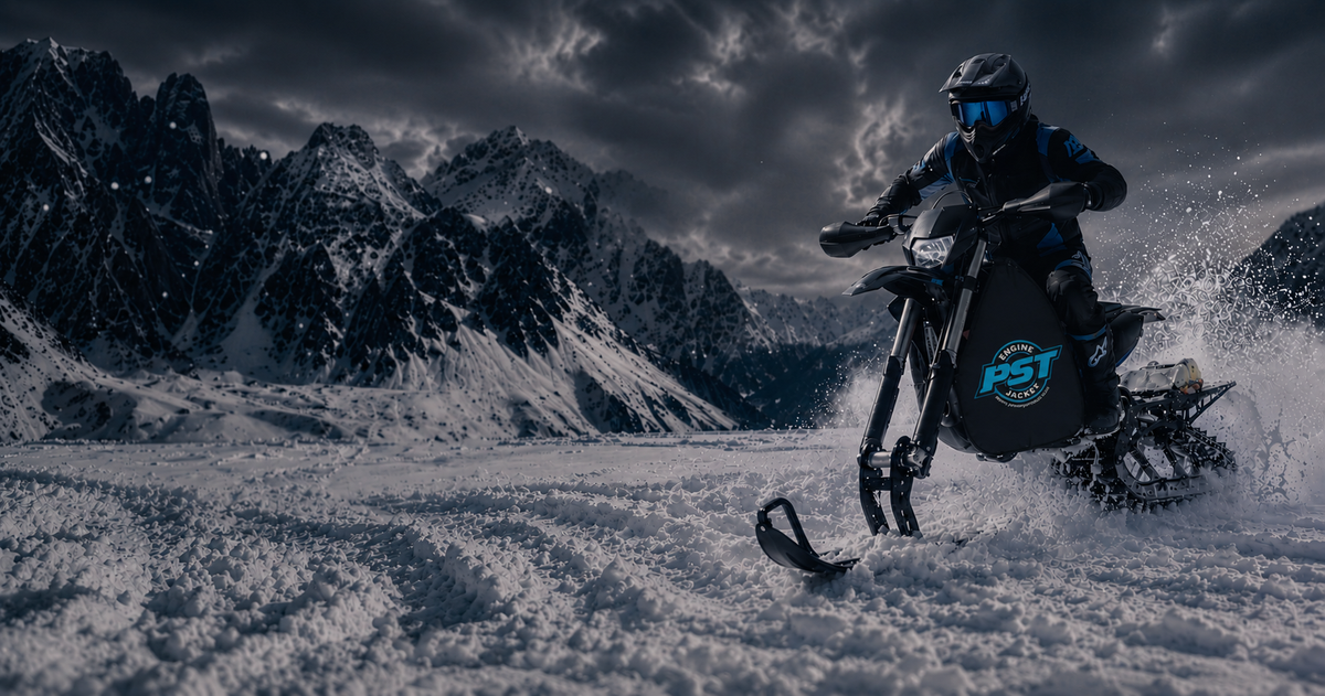 Snowbike with PST Engine Jacket riding in deep mountain snowslider_item_PM6FfG