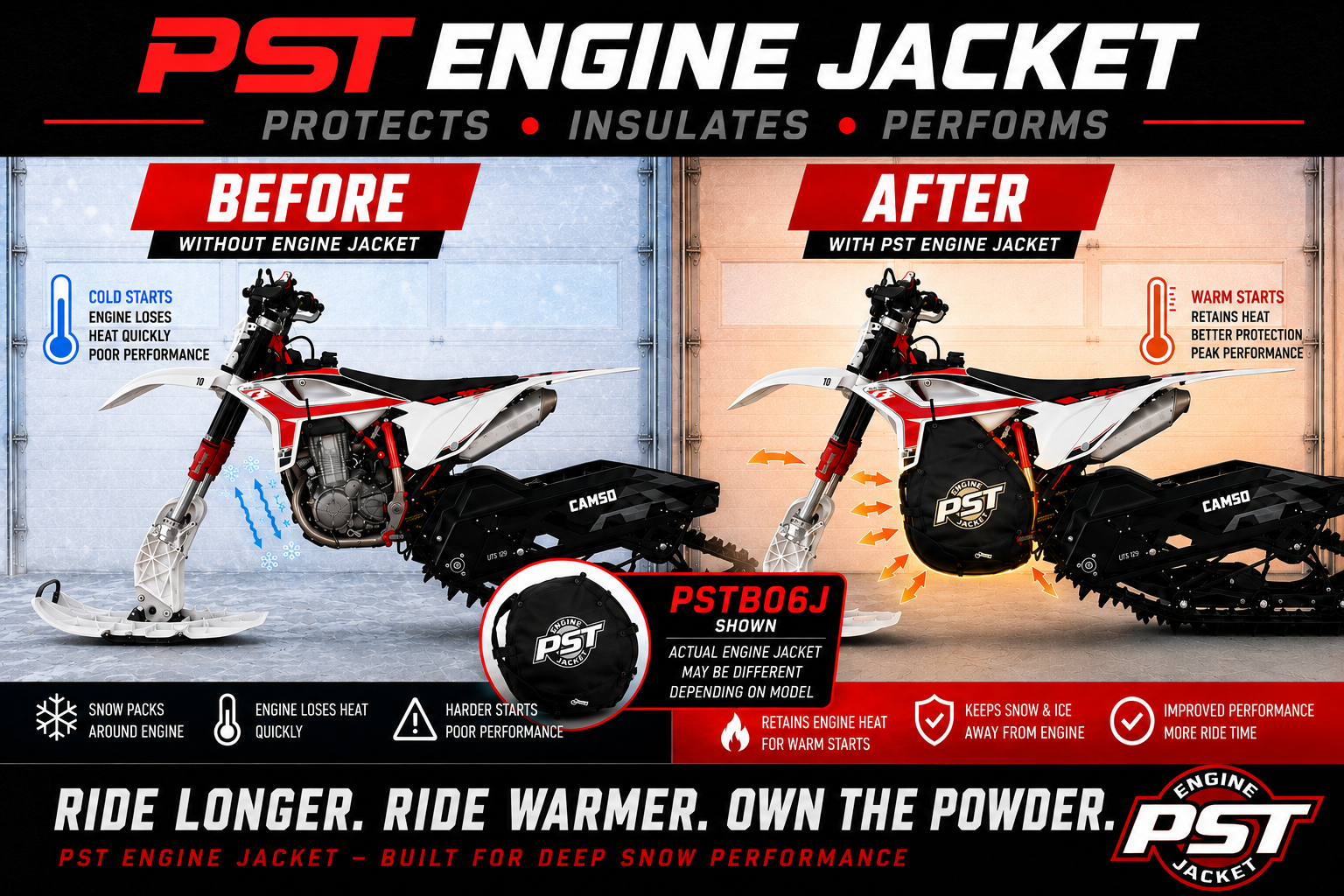 2015–2019 Beta 390/430/480/500 RR Snowbike Engine Jacket – PSTB05J before and after comparison