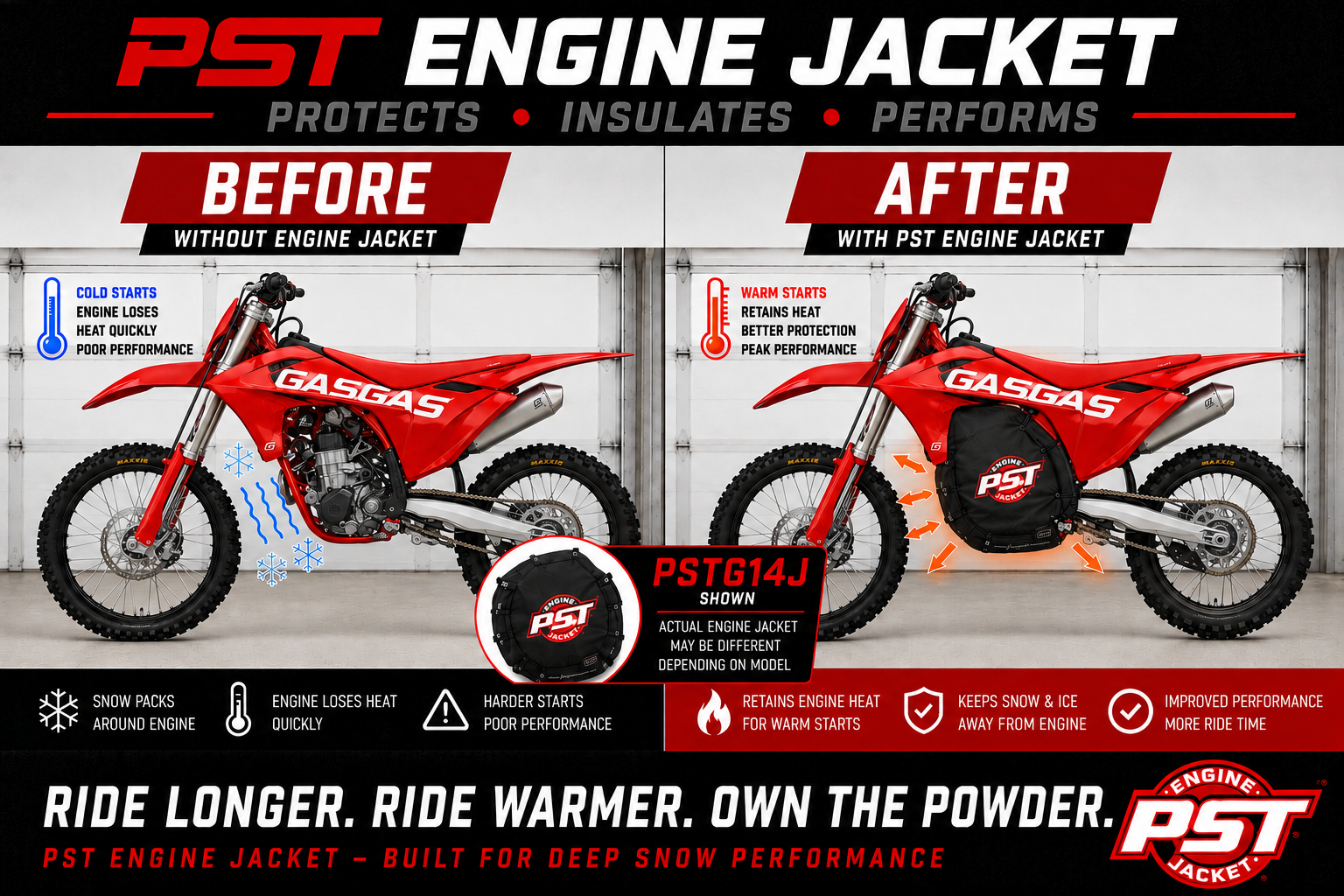2020–2023 GasGas MC450 F/EX450 F Snowbike Engine Jacket – PSTG11J before and after comparison