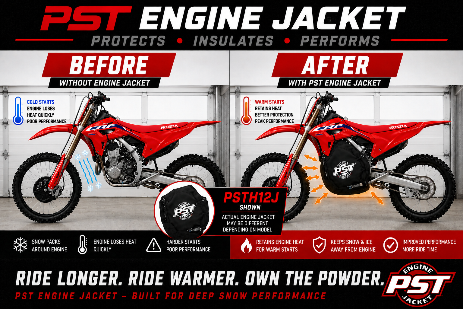 2006–2008 Honda CRF450R Snowbike Engine Jacket – PSTH05J before and after comparison
