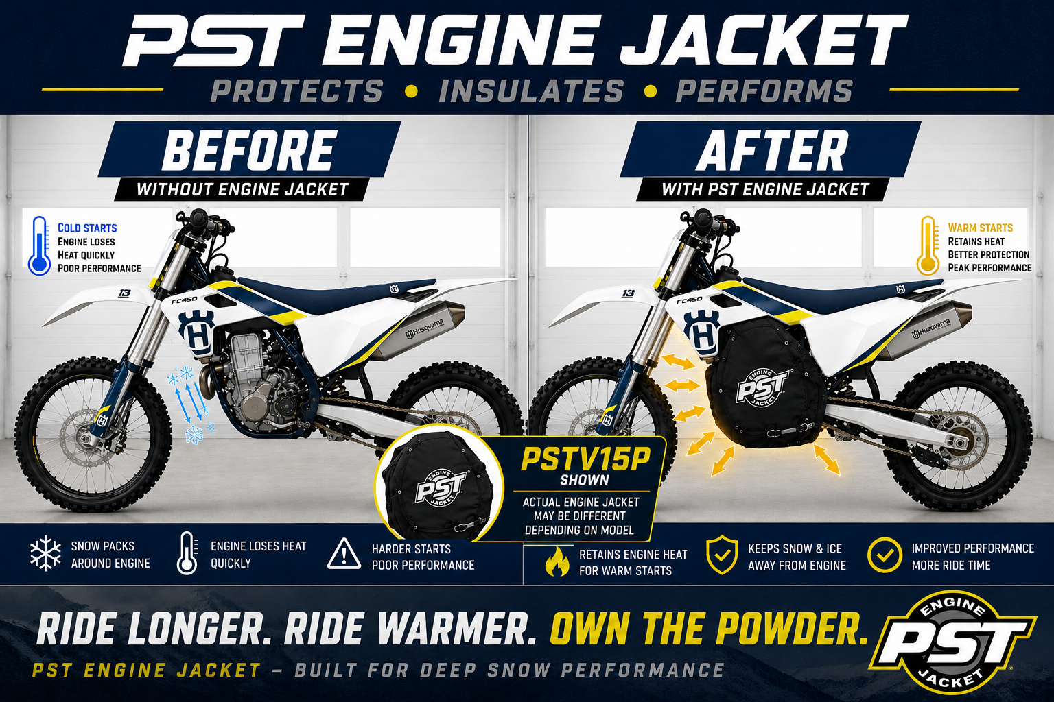 2020–2023 Husqvarna 501/450/350 FE Snowbike Engine Jacket – PSTV13J before and after comparison