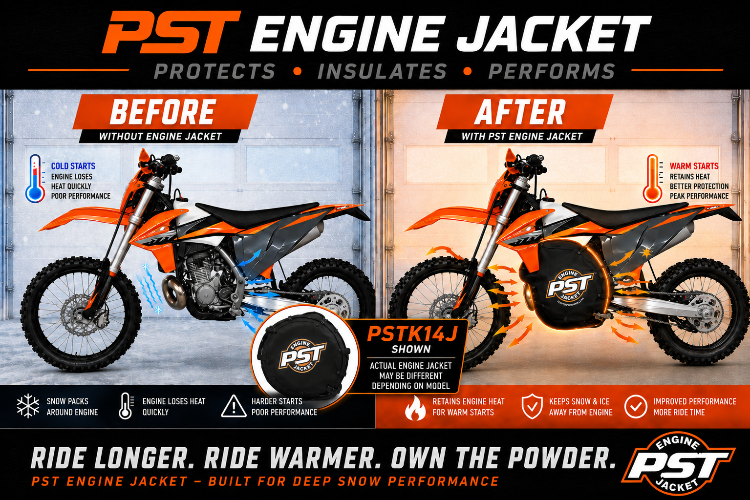 2005–2007 KTM 450-525 EXC / XC-W Snowbike Engine Jacket – PSTK05J before and after comparison