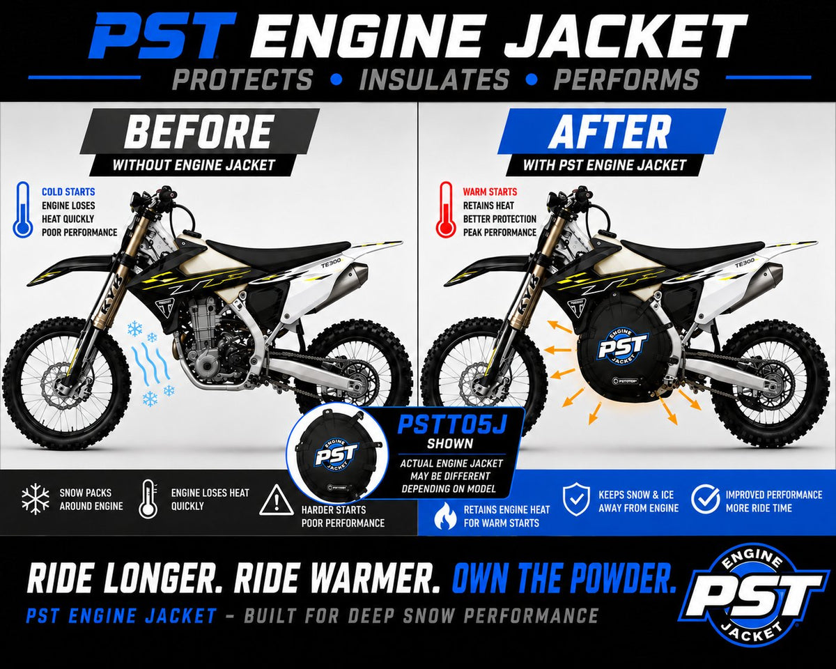 2025–2026 Triumph 450TF / C / X / E Snowbike Engine Jacket – PSTT05J before and after comparison